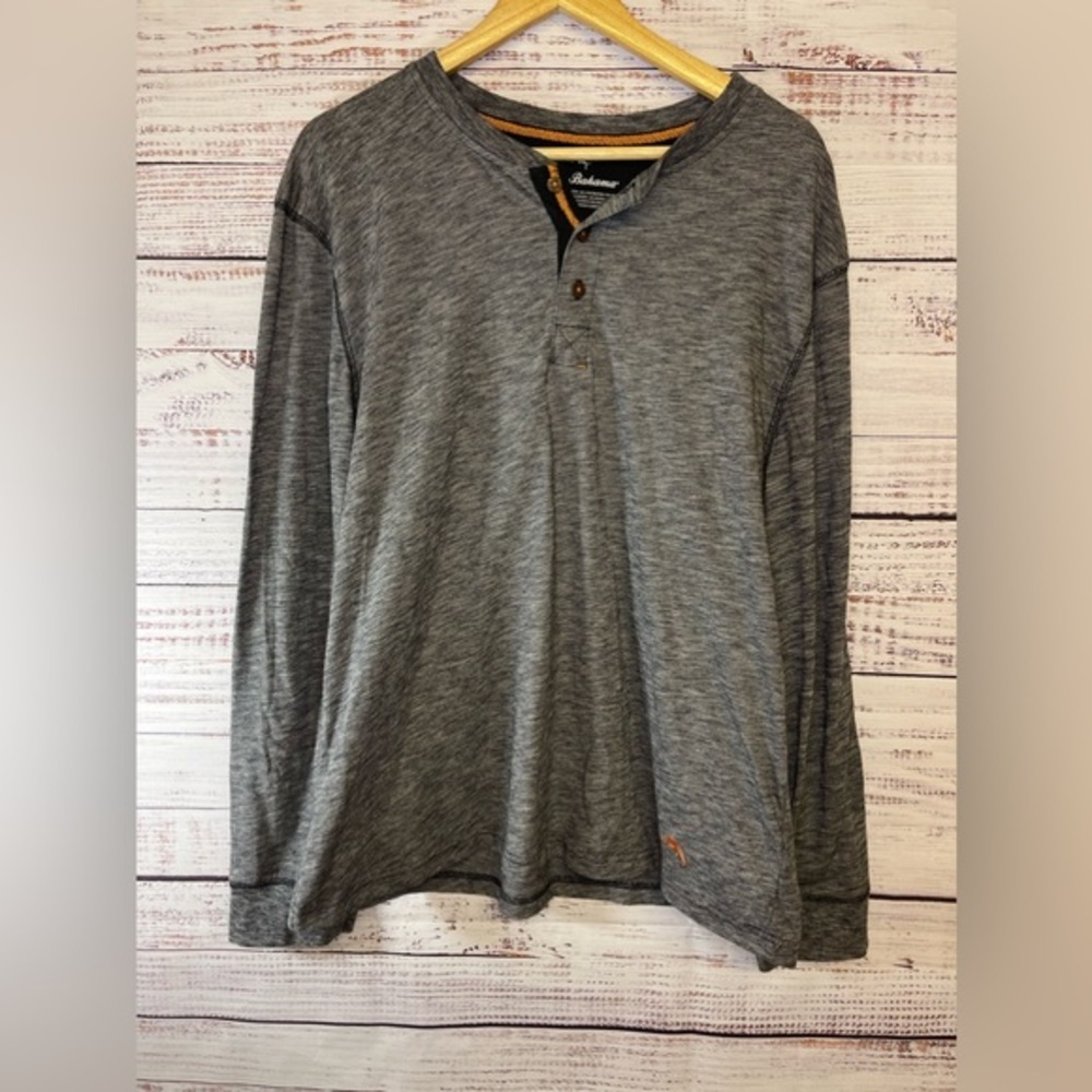 Tommy Bahama Henley Long Sleeve Shirt Grey Sz XL‎ Cotton Blend